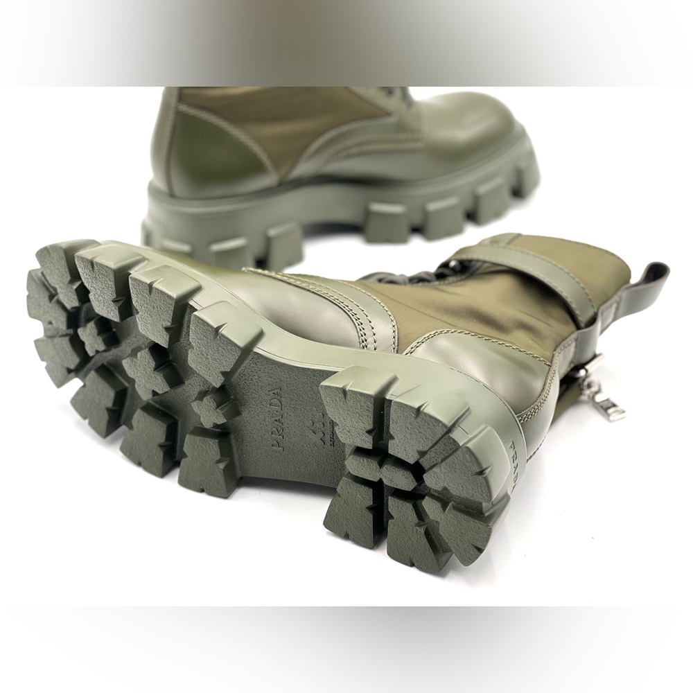 Prada Monolith Lug-Sole Leather Combat Boots - Picture 8 of 11